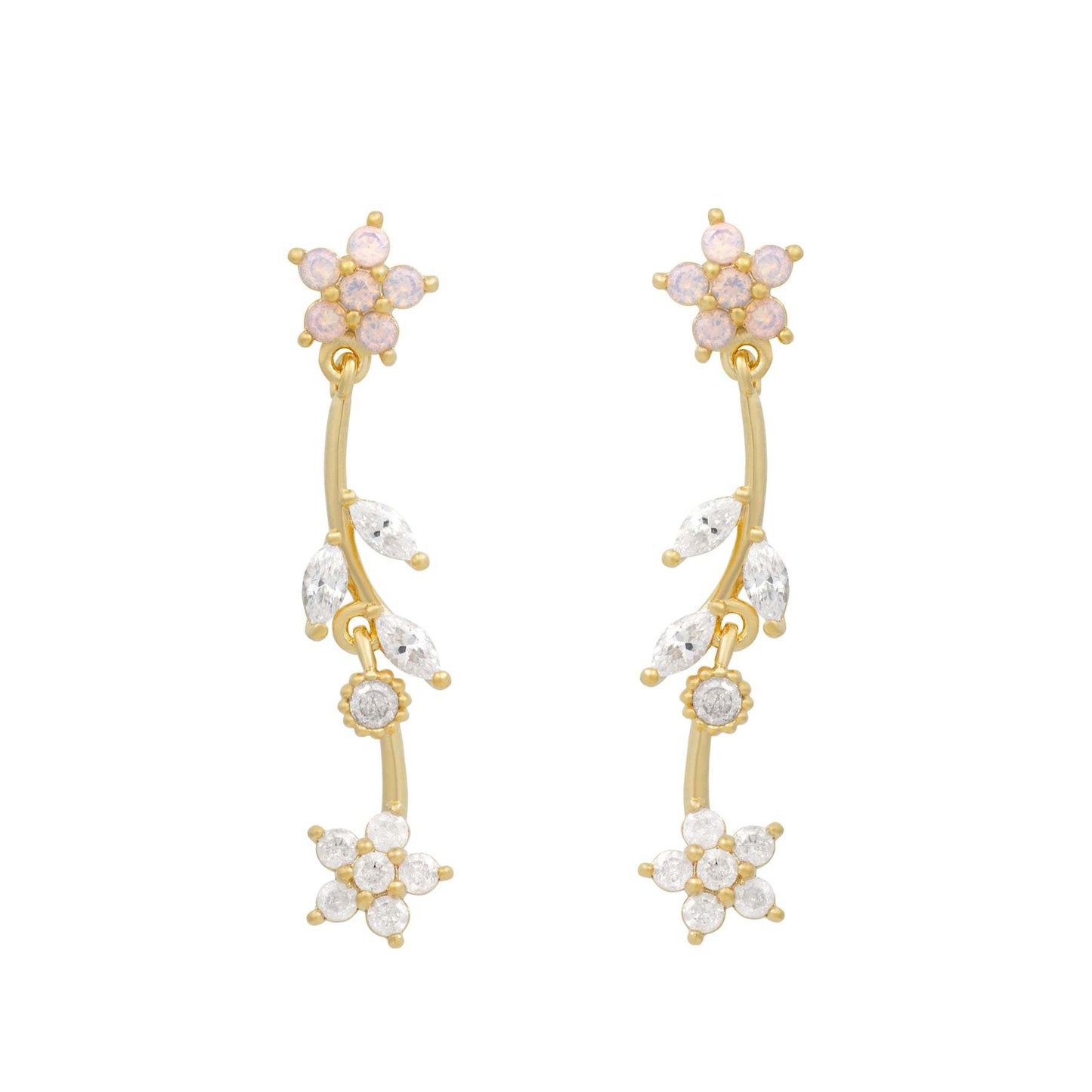 Korean-style Elegant Flower And Willow Leaf Stud Earrings Creative Long Design