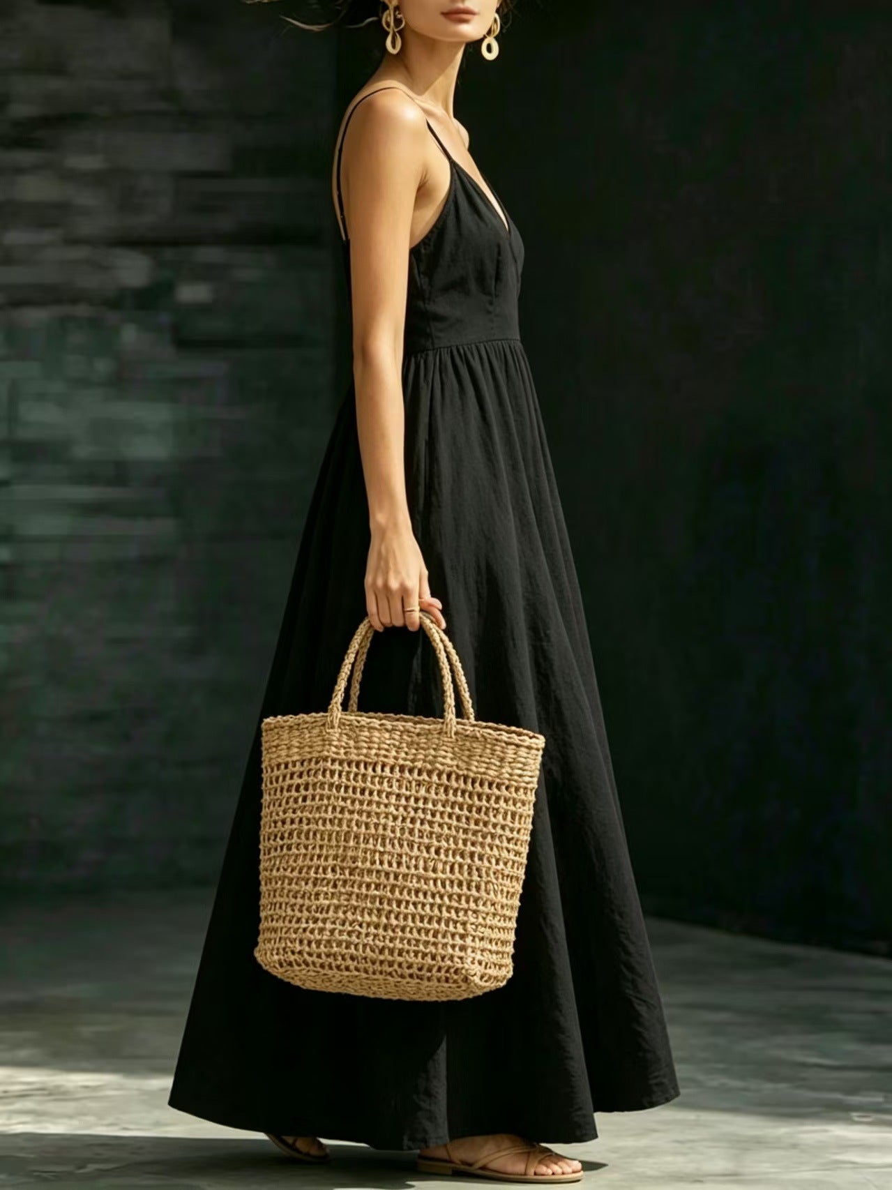 Summer V-Neck Spaghetti Strap Maxi Dress With Pockets - Elegant Vacation & Office Wear For Women