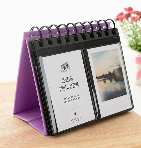 Tabletop 3-inch Desk Calendar Photo Album Mini Instant Film Star Card Book Holds 68 Cards