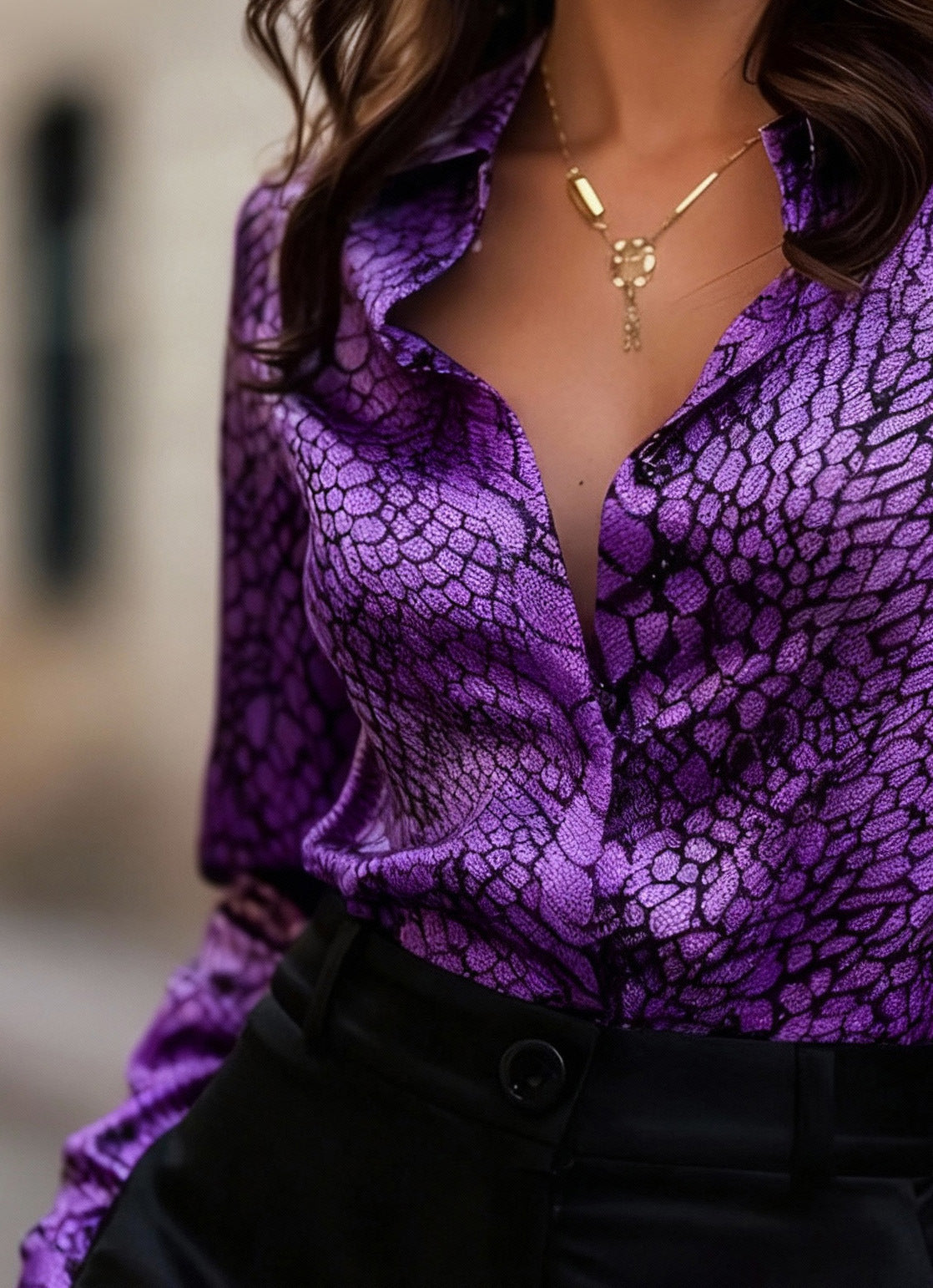 Printed Zebra-Stripe Casual Loose-Fit SpringAutumn Shirt European And American Womens Fashion Button-Up Top