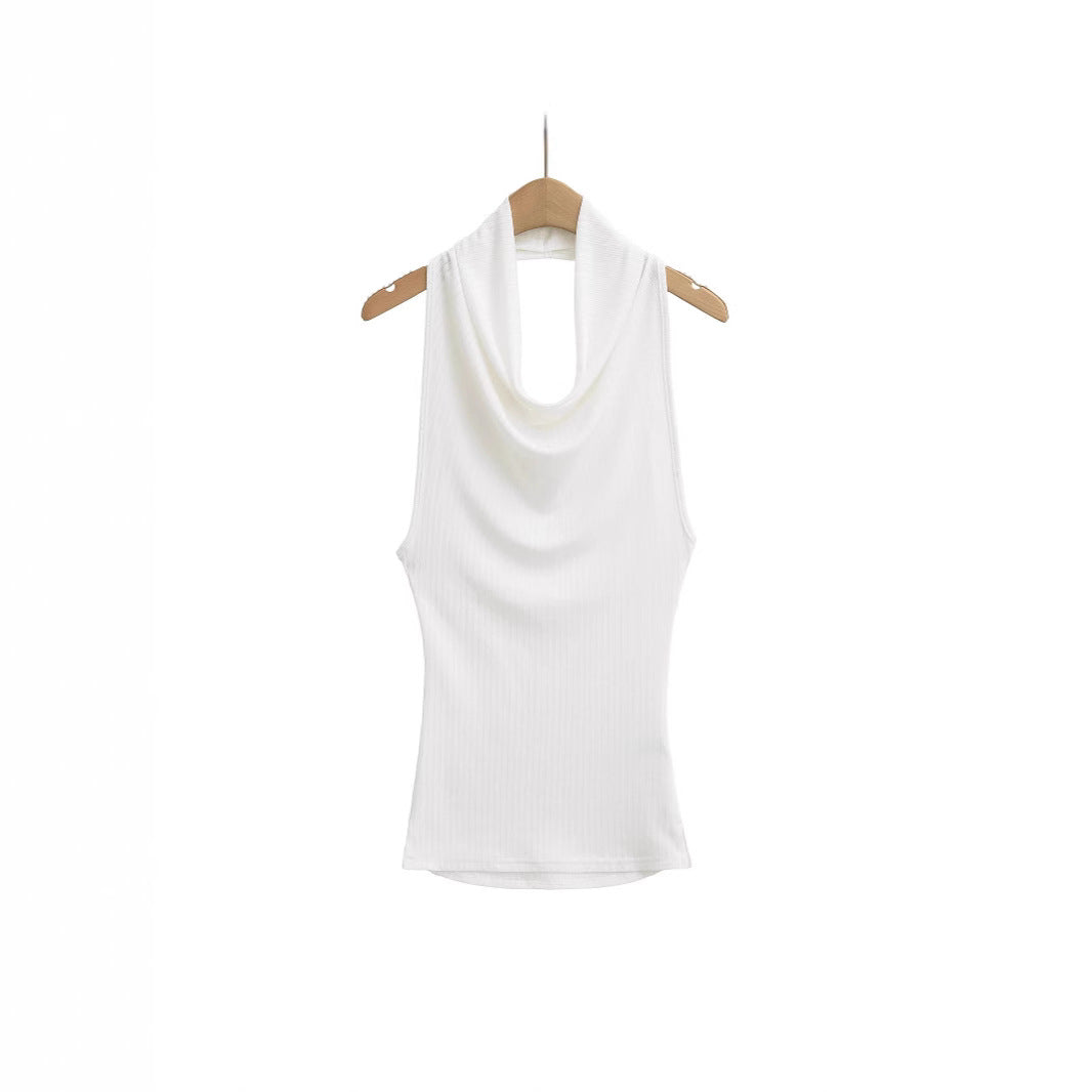 Korean-style Slim-fit Boat Neck Tencel Plain Top