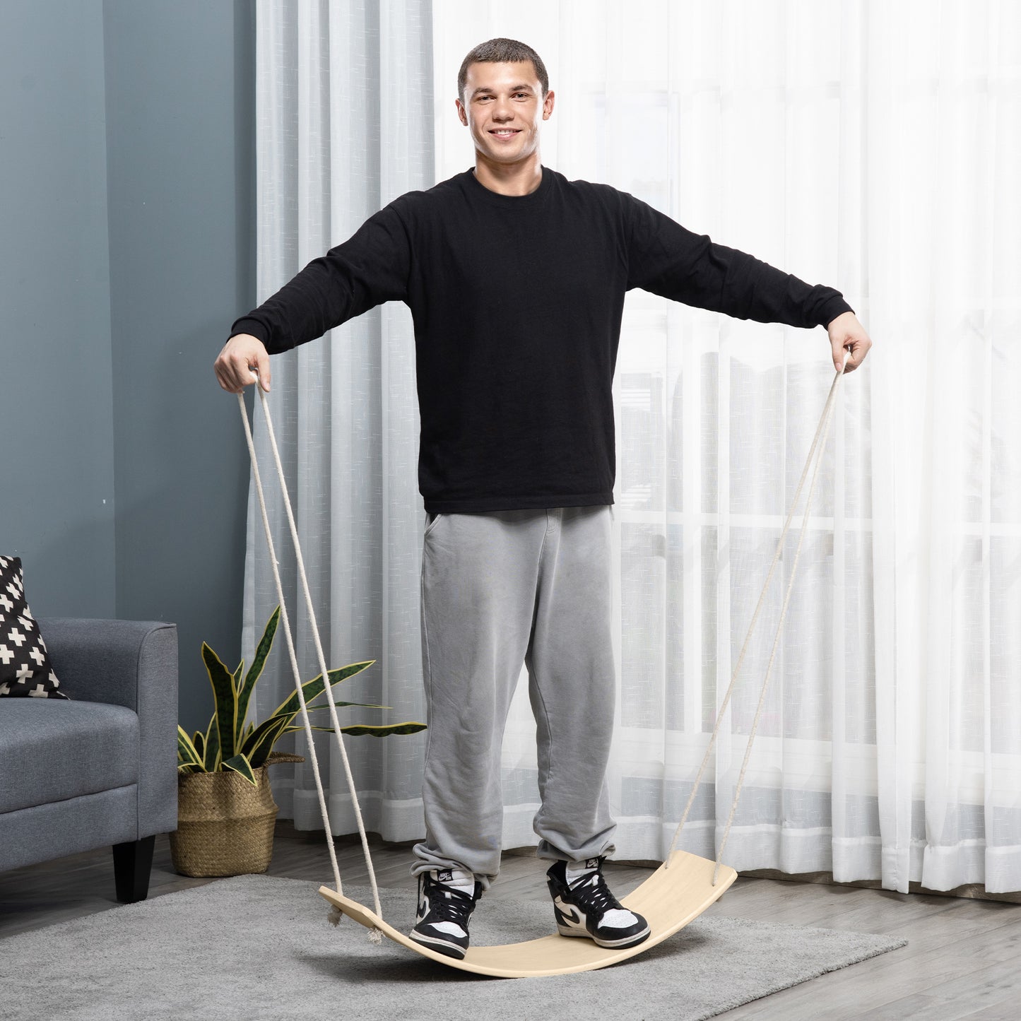 Wood Wobble Board With Ropes, Balance Board For Full Body Workout, Multipurpose For Adults