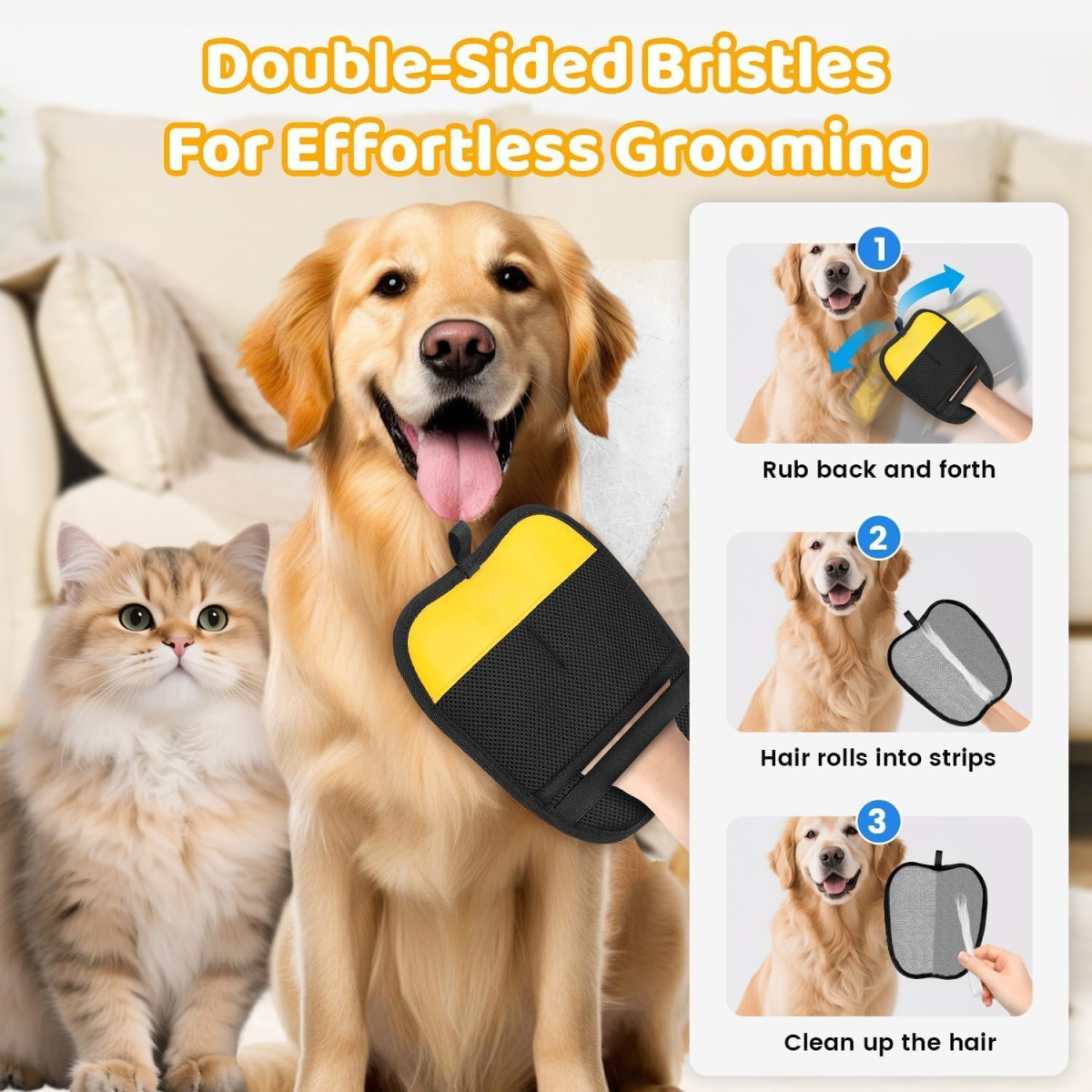 Pet Hair Removal Glove For Dogs & Cats, Upgraded Reusable Electrostatic Pet Hair Remover Glove, Magic Brush Mitt Tool For Couch, Furniture, Bed, Clothing, Carpet, Car Seat