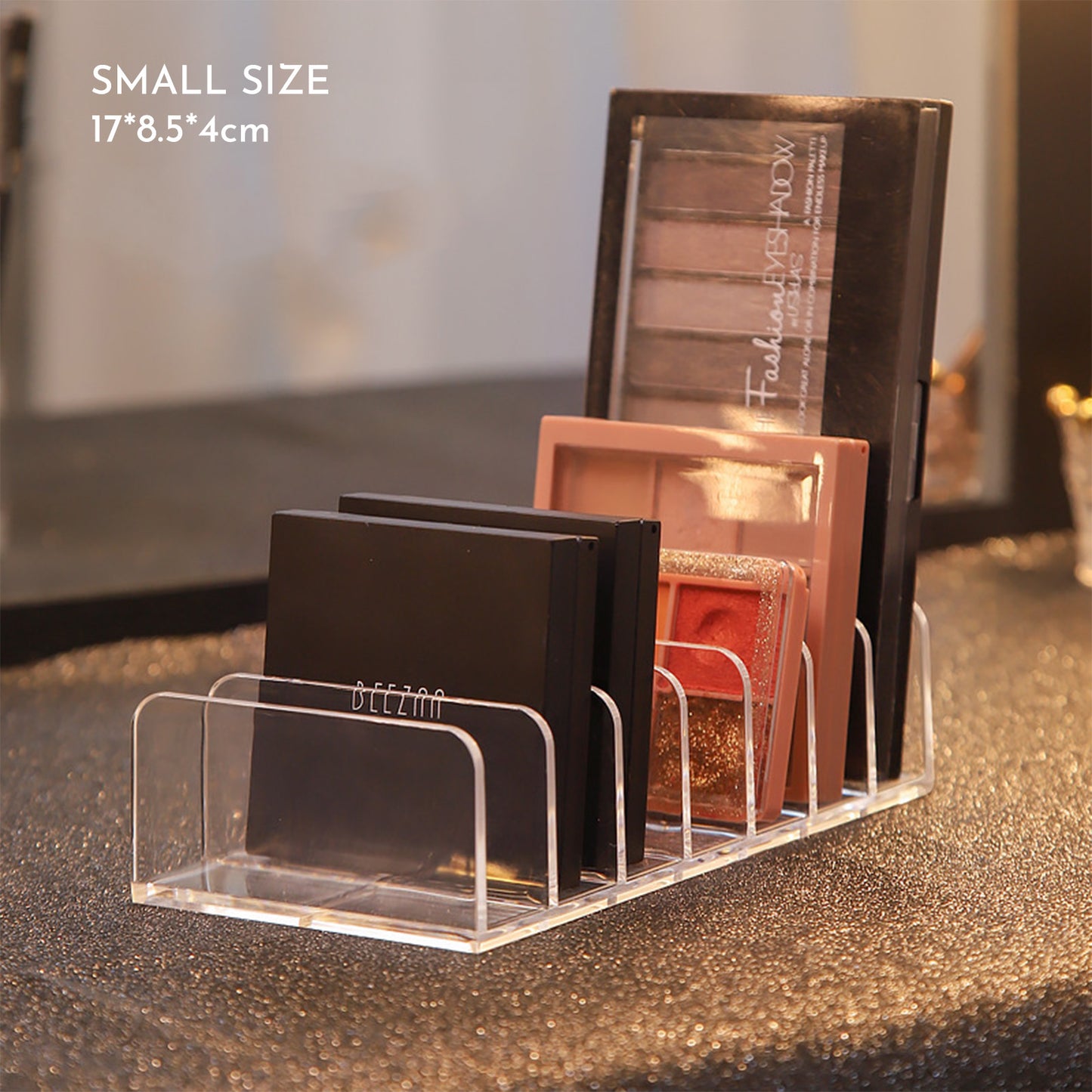 Acrylic Eyeshadow Palette Organizer - 7-Section Cosmetic Storage Box For Makeup, Sunglasses & Blush Kits 2 Sizes, Clear
