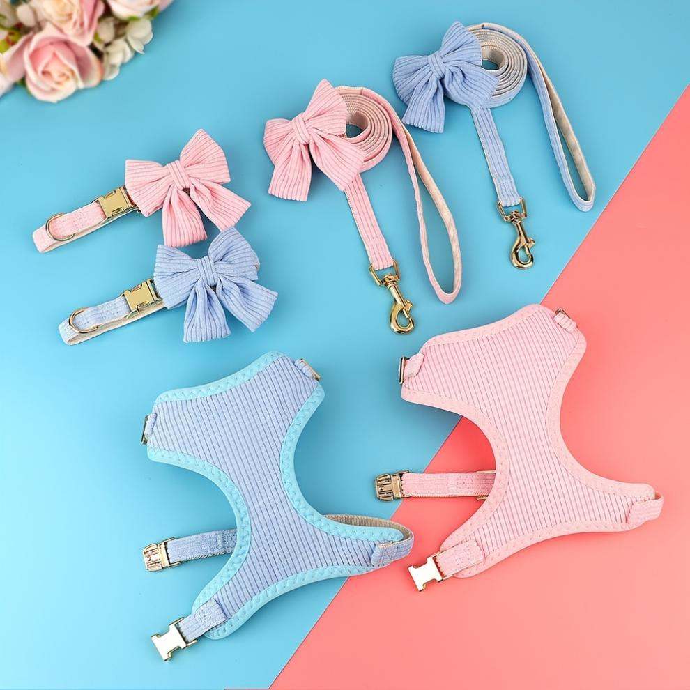 Creative Solid Color Harness Bow Pet Vest