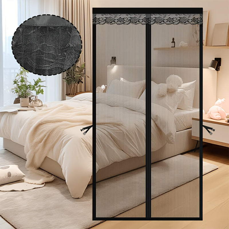 1pc Magnetic Screen Door, Mosquito And Fly Proof Door Curtain, Easy To Install, Top Lace Design & Storage, Pet Friendly, Suitable For Living Room, Bedroom, Balcony, Front Door, Garage, Partition, Priv