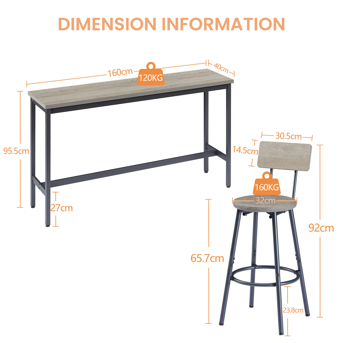 Long Bar Table With 3 Upholstered PU Bar Stools, Industrial Bar Table And Chairs For Kitchen, Breakfast Room, Living Room, Banquet Hall, In Rustic Gray And Black