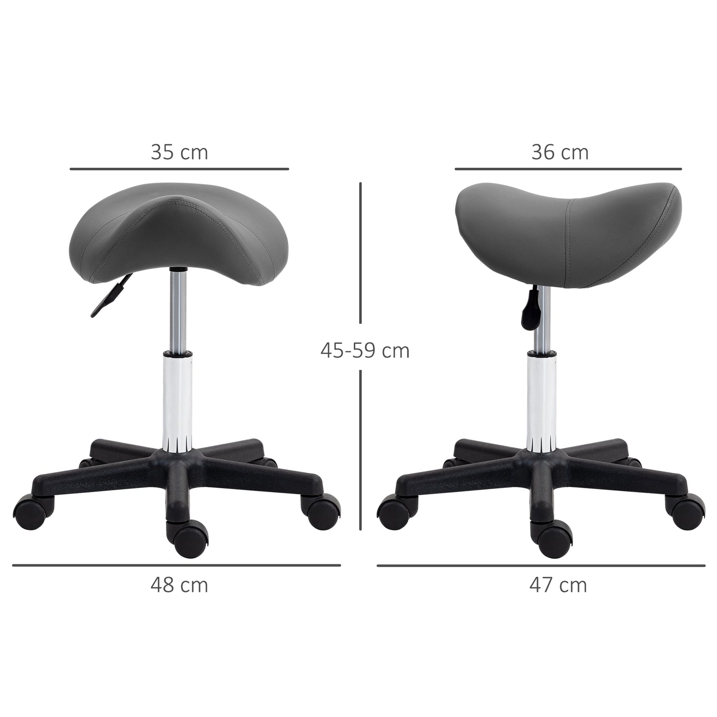 Saddle Stool, PU Leather Adjustable Rolling Salon Chair With Steel Frame For Massage, Spa, Beauty And Tattoo, Grey