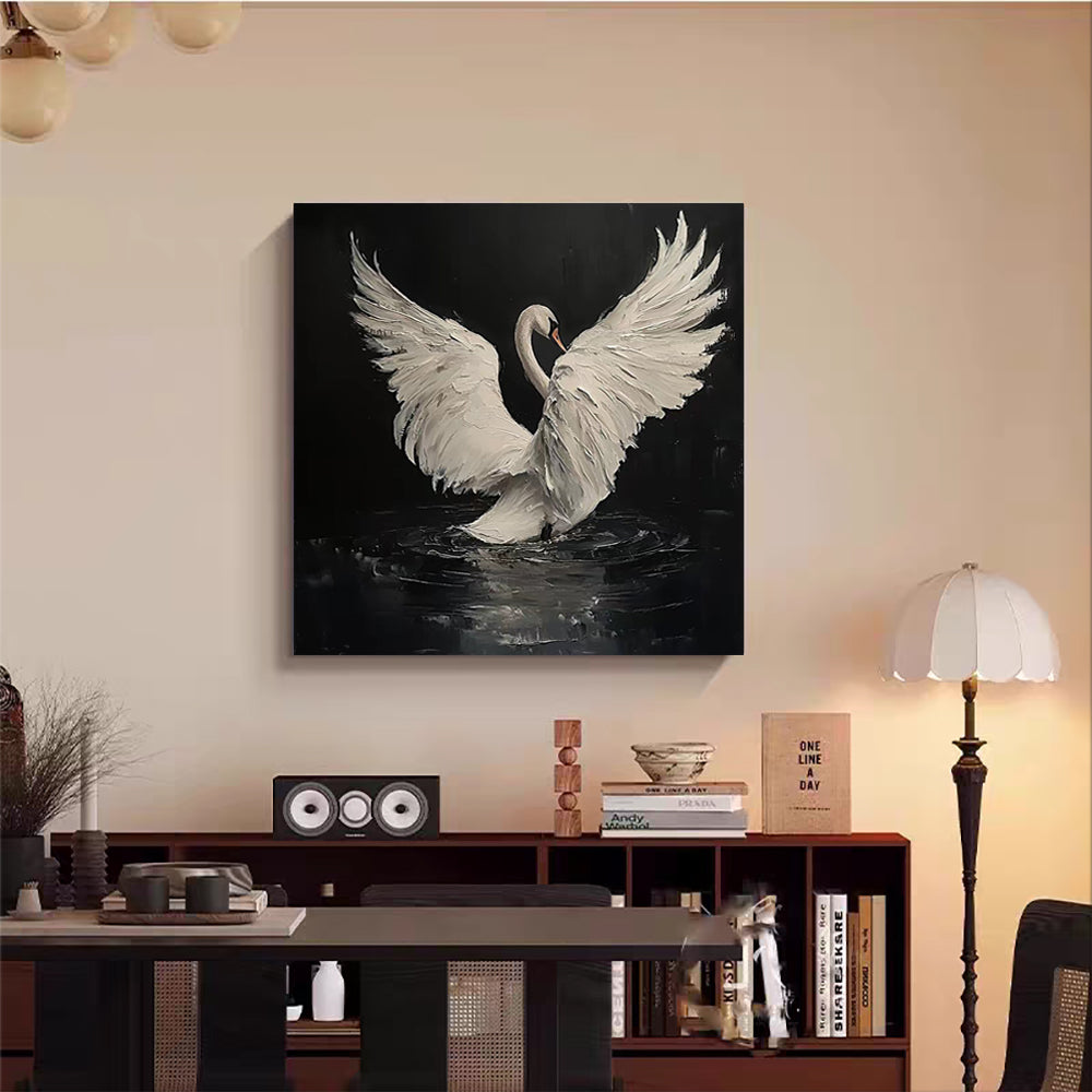 Handmade Abstract Frameless Artwork Canvas Oil Paintings Modern Animal Black Swan Decorative Dining Room Decor Rolled Frameless Unstretched Painting