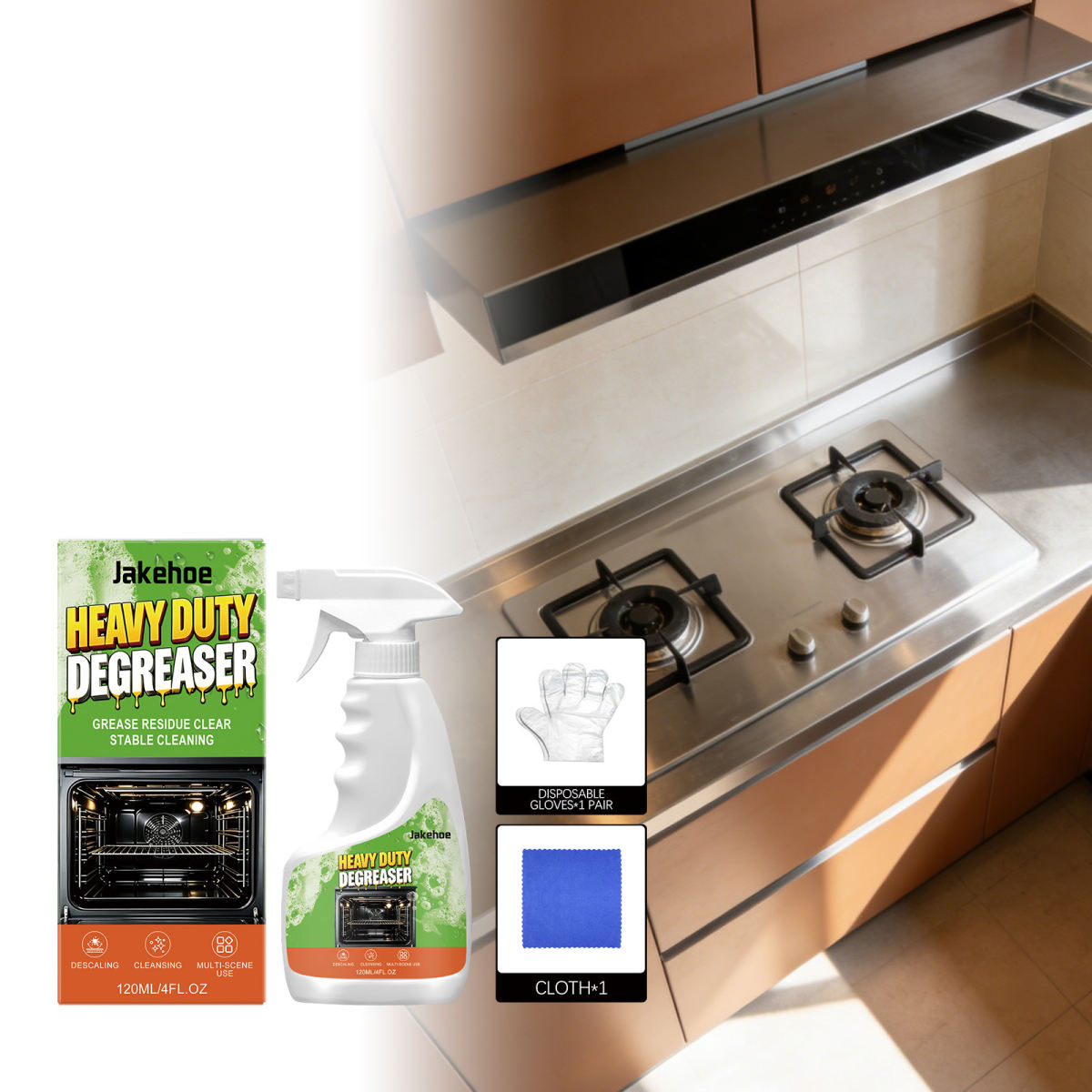 JAKEHOE Kitchen Cleaner And Degreaser Removes Grease Stains From Kitchen Utensils, Cleans Stovetops And Range Hoods, Leaving Them Shiny.