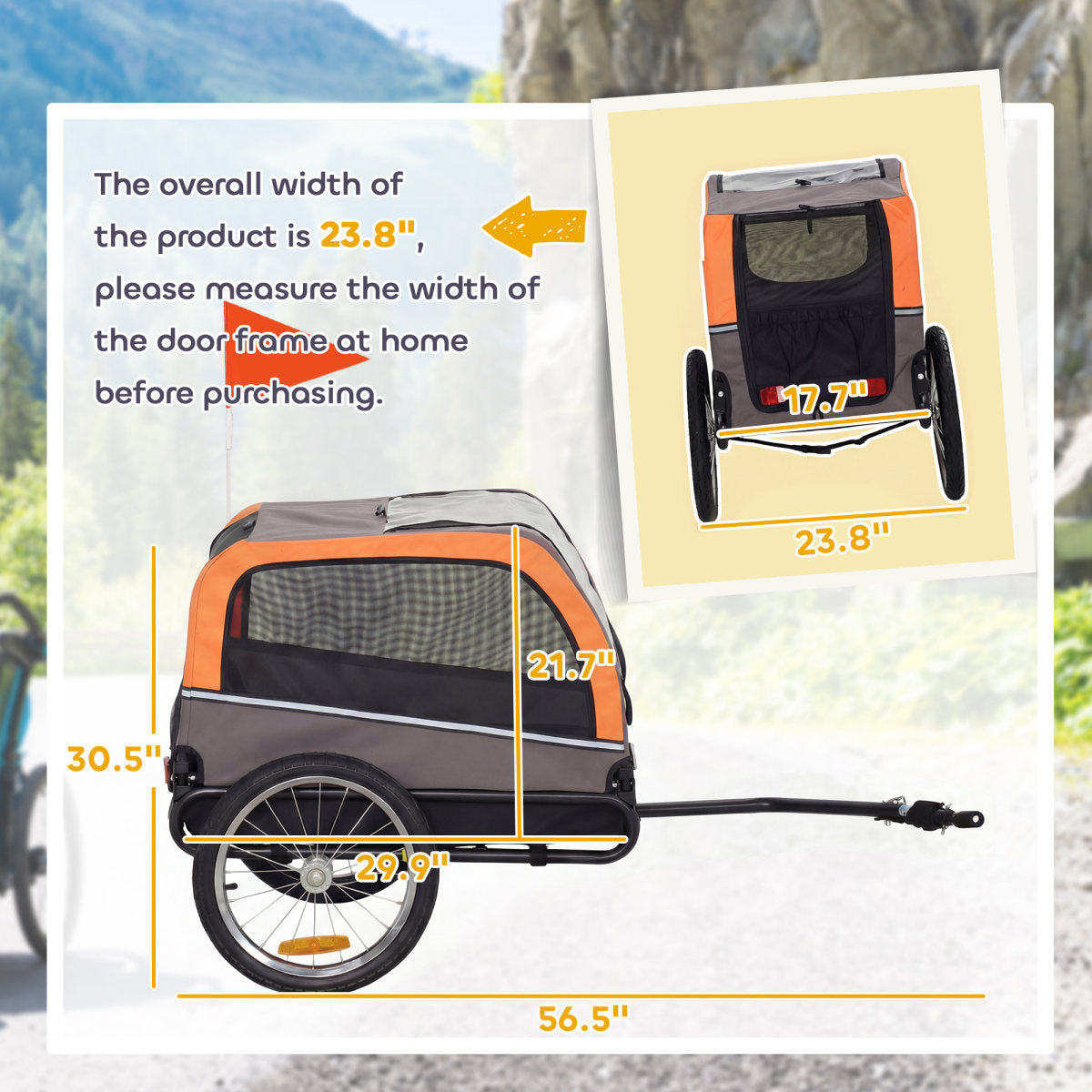 Dog Bike Trailer, Pet Cart Bicycle Carrier with 2 Entrances, Quick Release Wheels, Reflectors, Flag, Safety Leash