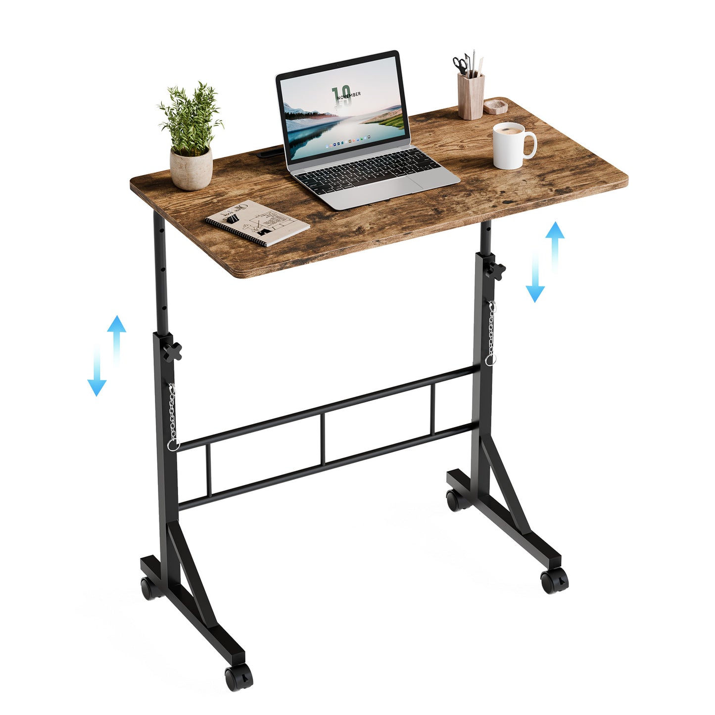 31.5-inch Adjustable-height Mobile Desk, Equipped With Locking Wheels And Clasps, Suitable For Mobile Desks And Active Home Offices
