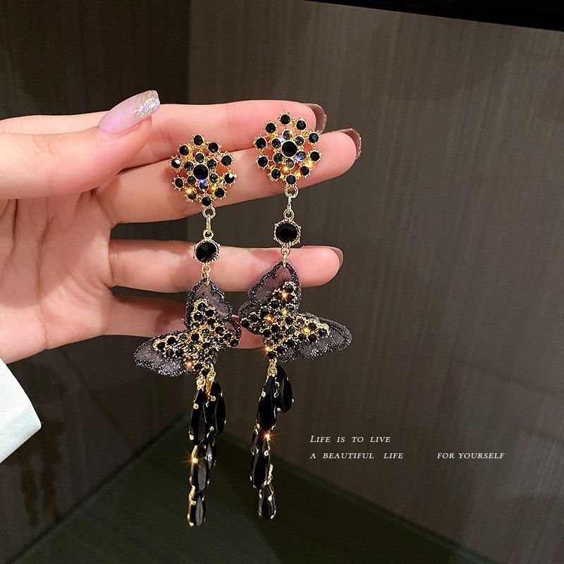 Silver Needle Vintage Tassel Earrings For Women Korean Style Zircon Long Dangle