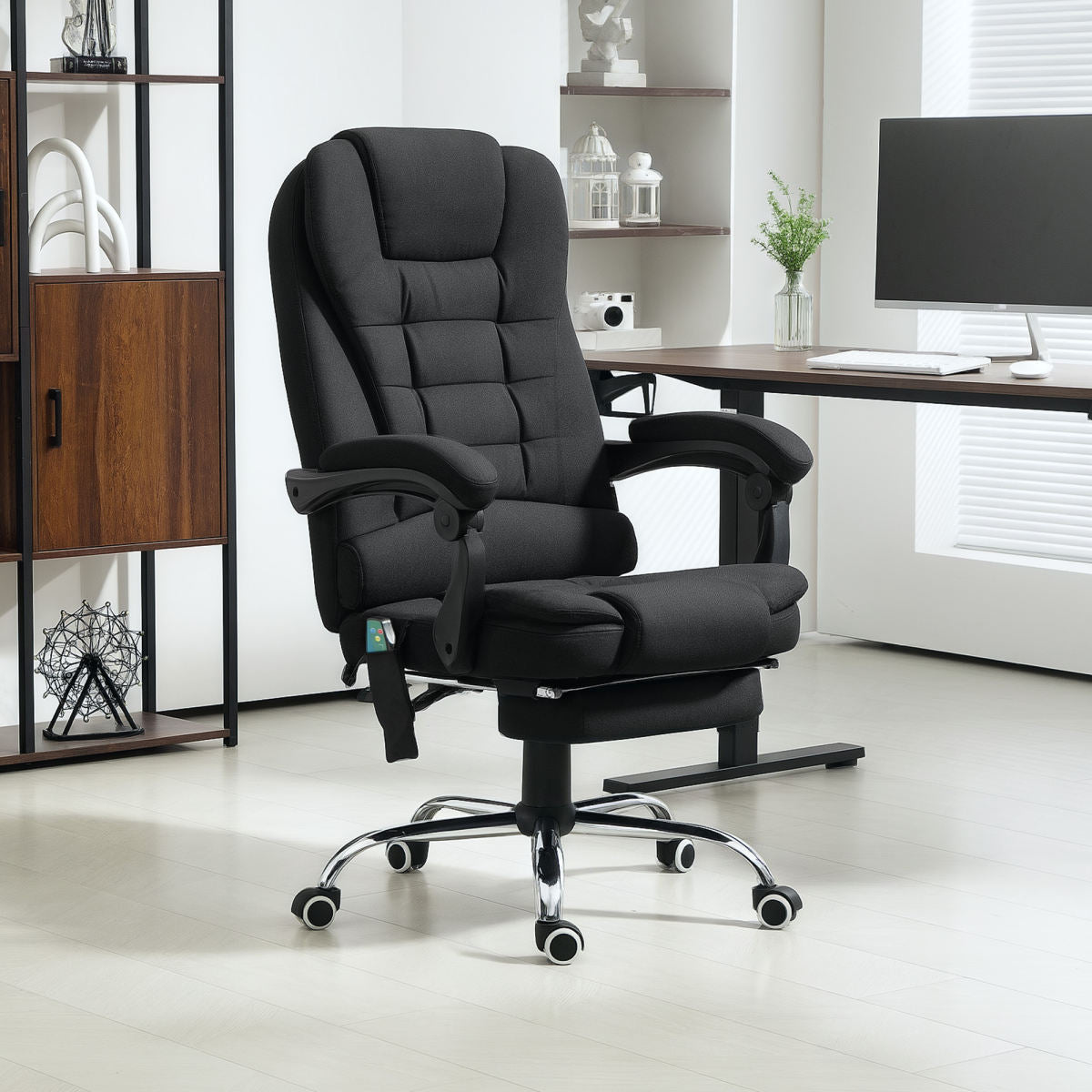 Vinsetto Office Chair With 6 Point Massage And Back Heat, Microfibre Desk Chair With Footrest Adjustable Height And Swivel Wheels, Back Reclining, Full Black