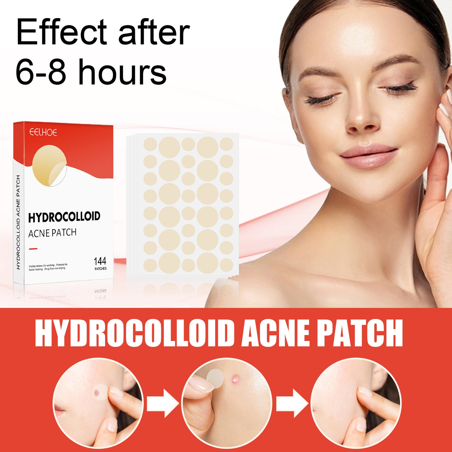 EELHOE Hydrocolloid Acne Patch, Facial Invisible Makeup Clean Acne Waterproof Breathable Acne Muscle Repair Patch