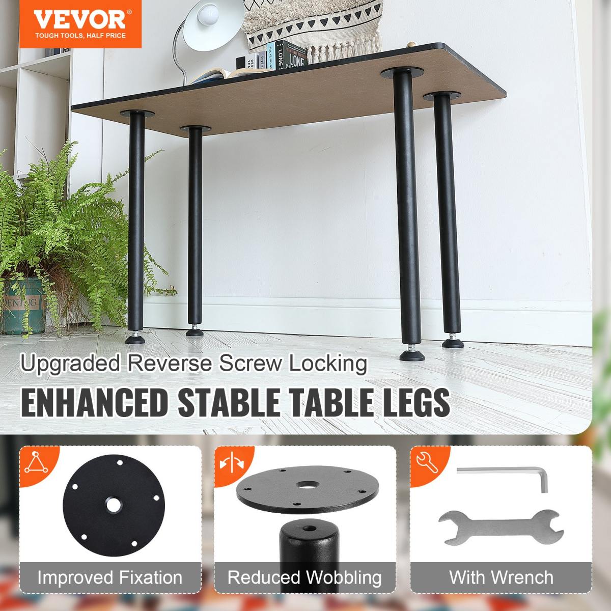711.2MM Adjustable Desk Legs, Reinforced Steel Office Table Furniture Legs Set Of 4 For DIY, 544.3KG Load Capacity Heavy Duty Desk Legs, Quick Instalation Legs With Adjustable Foot Cup Black