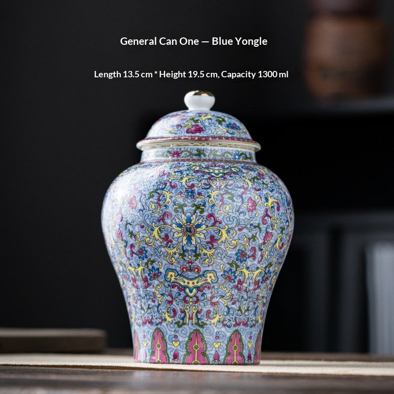 Simple Printed Enamel-Glazed General-Shape Ceramic Tea Caddy