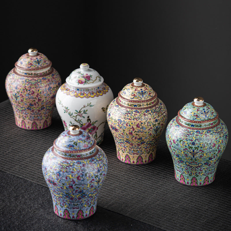Simple Printed Enamel-Glazed General-Shape Ceramic Tea Caddy