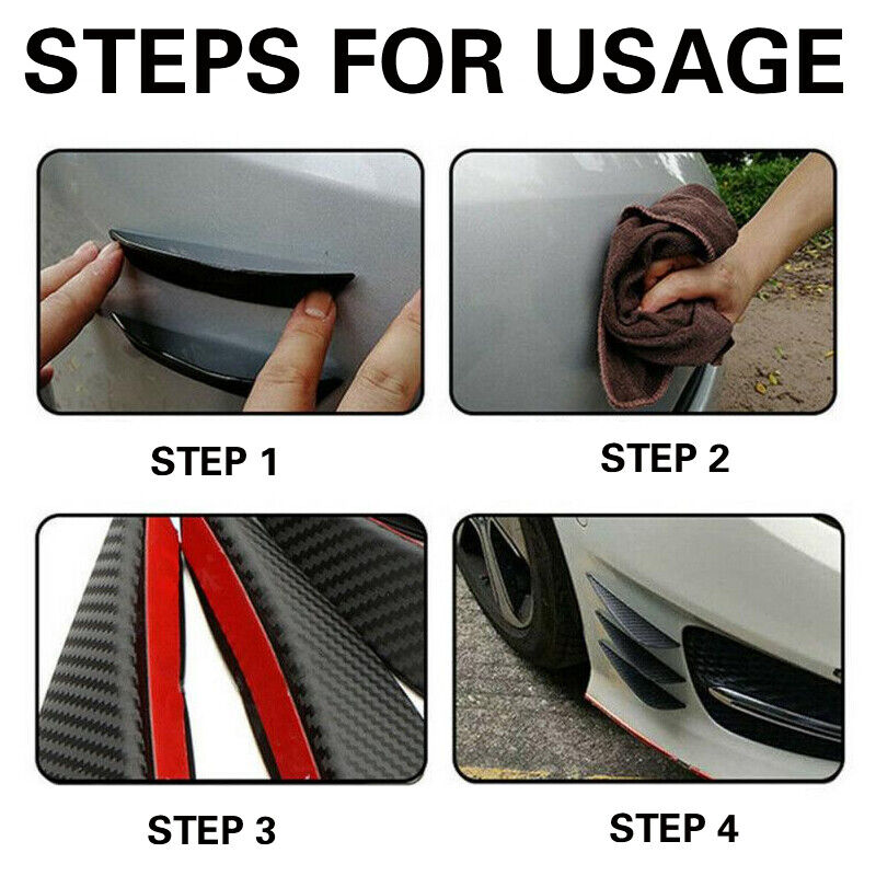 6Pcs Universal Carbon Fiber Car Front Bumper Canards Fins Spoiler Body Splitter