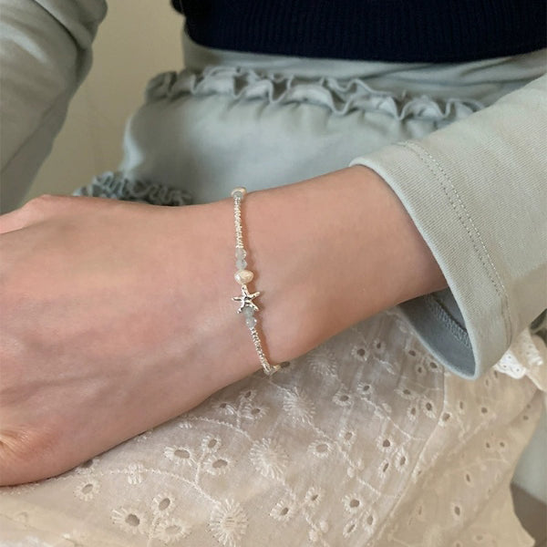 1 Piece 999 Sterling Silver Starfish Freshwater Pearl & Chip Bead Bracelet, Fresh & Elegant, Perfect For Daily, Dating & Gifting, Ideal Valentine's Gift