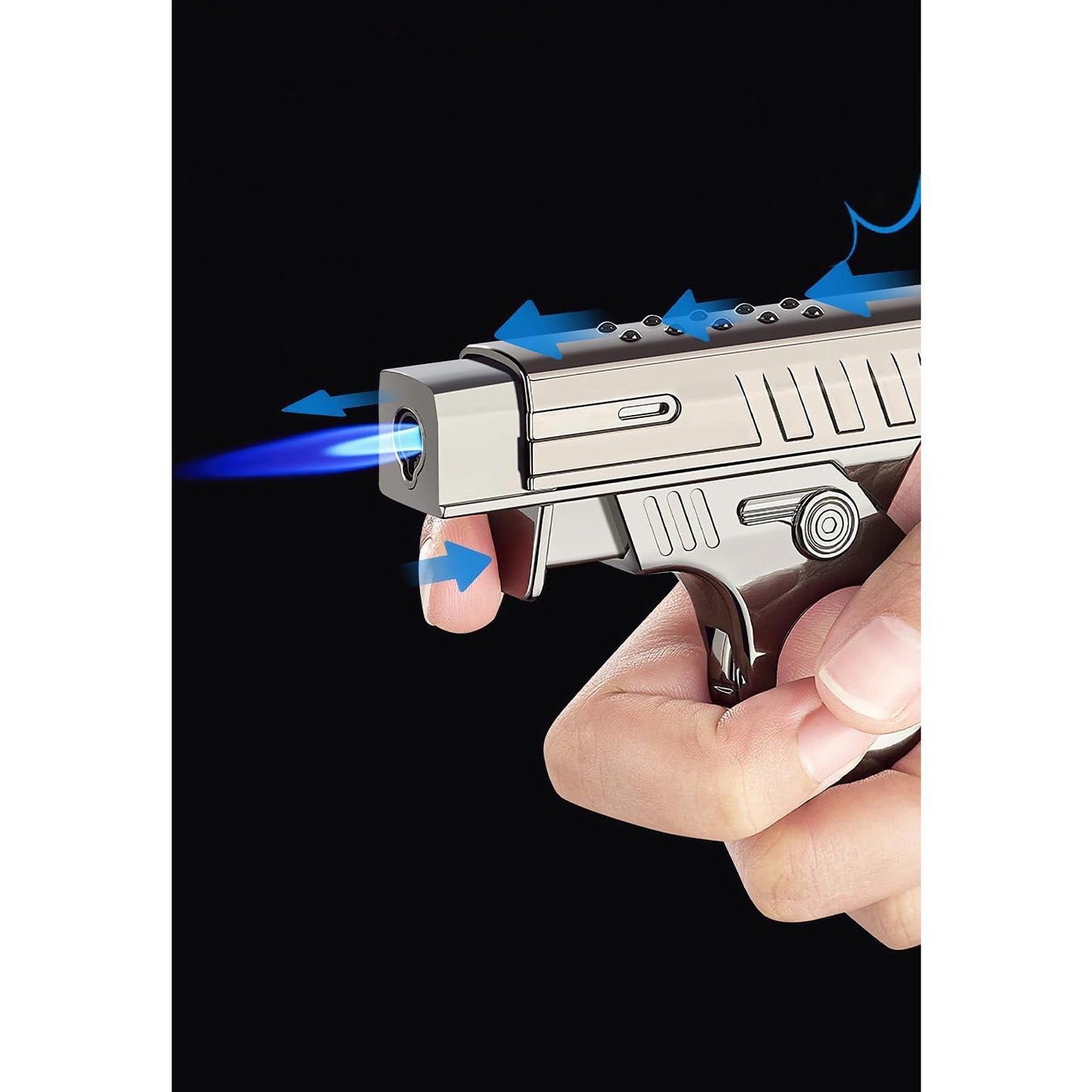 Refillable Windproof Fidget Butane Lighter -Butane Not Included - Adjustable Blue Flame, Metallic Pocket Lighter, Stress-Relief EDC Gadget, Kitchen Fire Starting Accessory