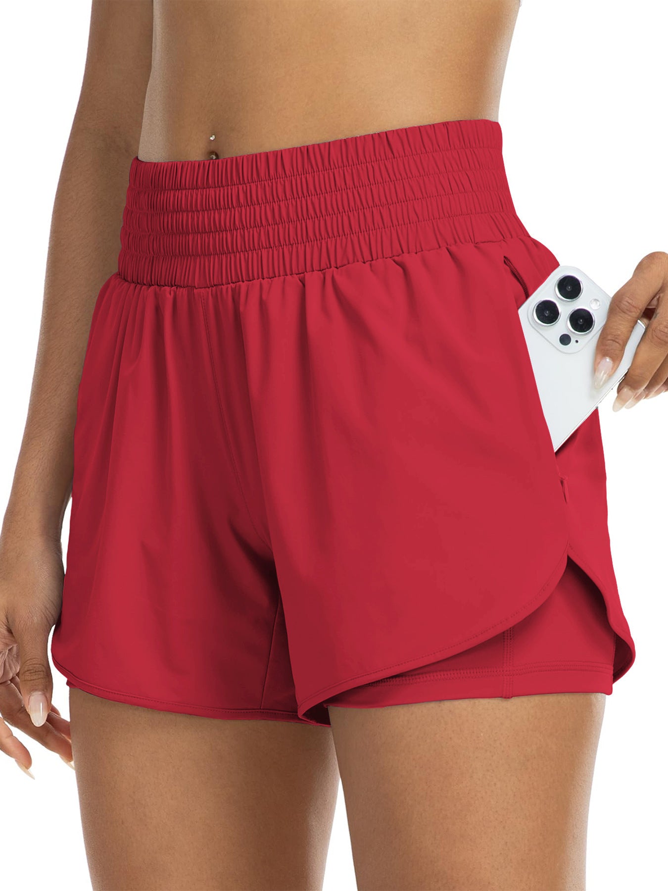 Women's High-Waisted Running Yoga Shorts, Two-In-One Anti-Exposure Gym Slimming Tight Sports Shorts