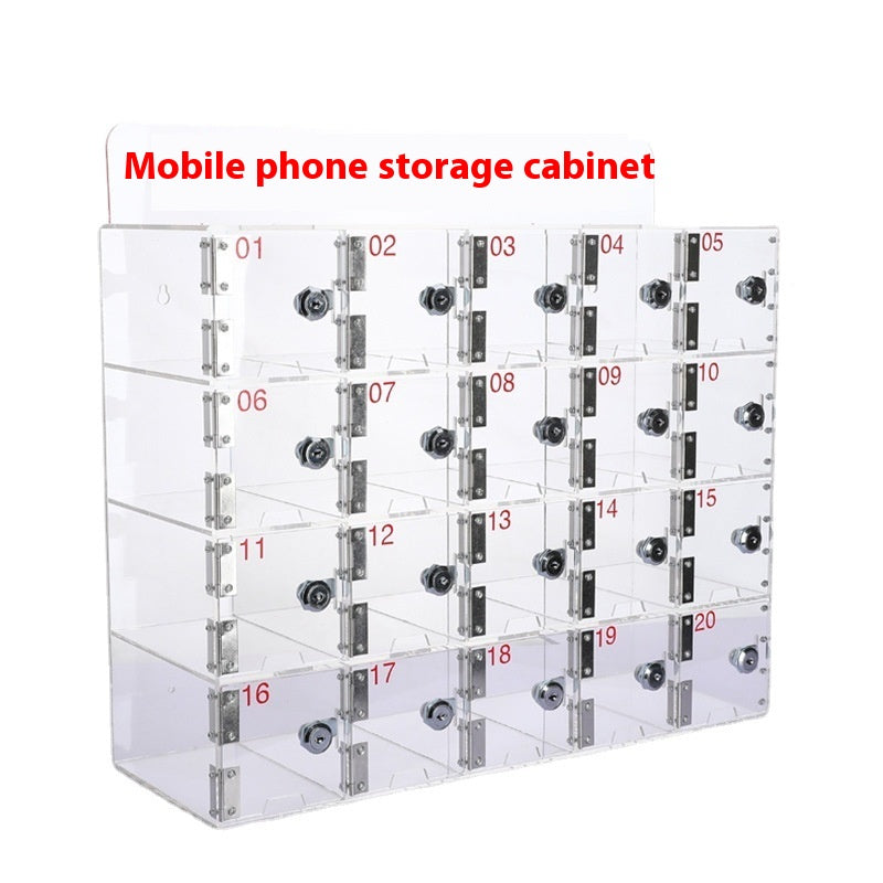 Acrylic Mobile Phone Storing Compartment With Charging Hole Transparent Storage Cabinet