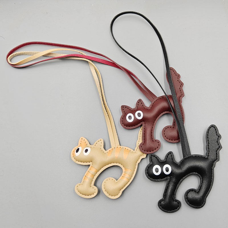 DIY Ornament Accessories Artificial Leather Kitten Car Hanging Keychain