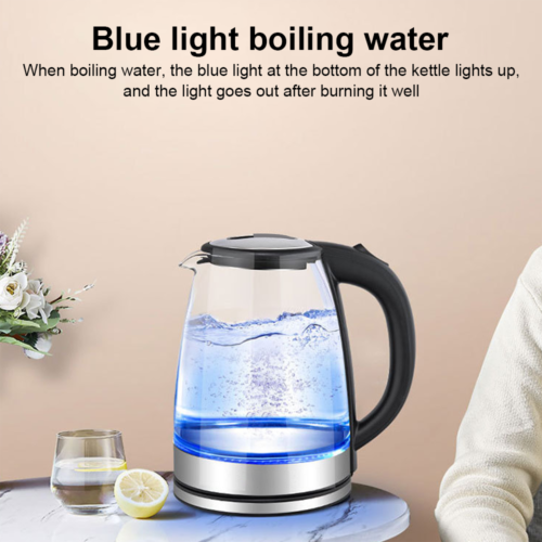 Stainless Steel Glass Electric Kettle 360  Rotation LED Light Kitchen Water Jug