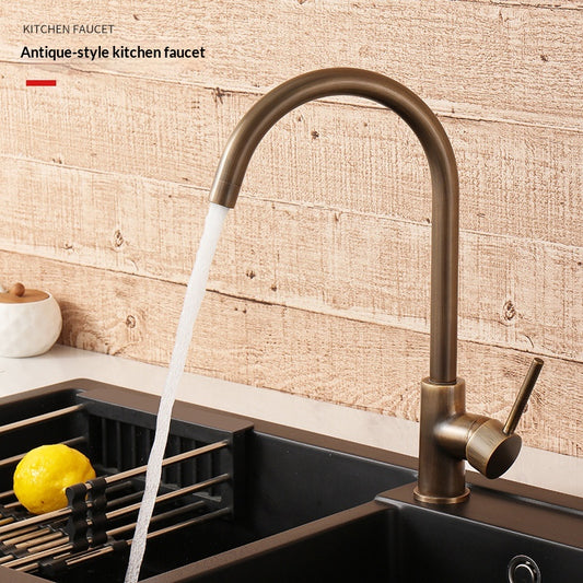 Kitchen Antique-style Splash-proof Dual-control Faucet For Hot And Cold Water