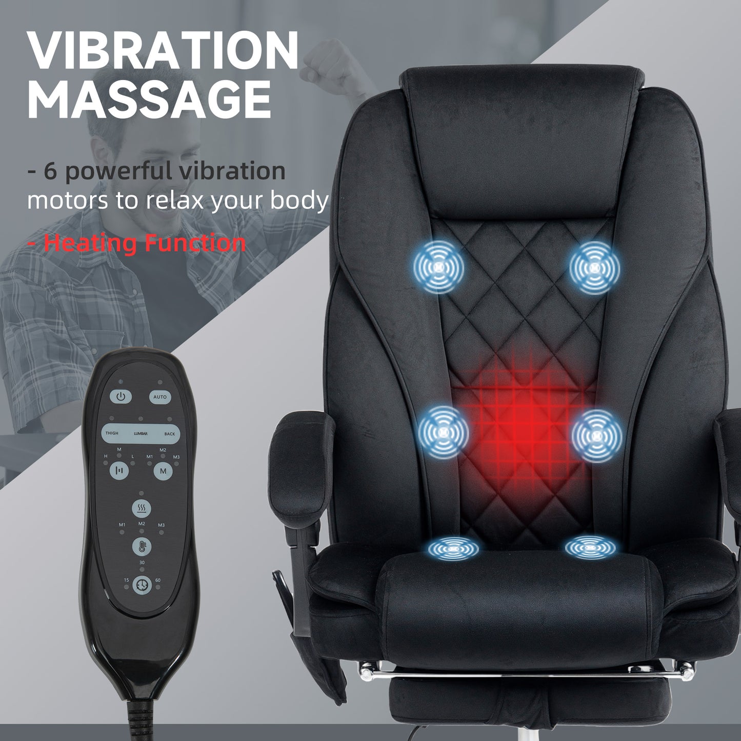 Vinsetto Heated Reclining Massaging Office Desk Chair With Footrest Massage Black