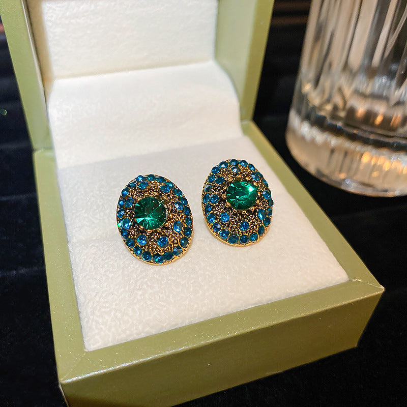 Silver Needle Premium Enamel Earrings Women Chinese Style Flower Rhinestone Pearl