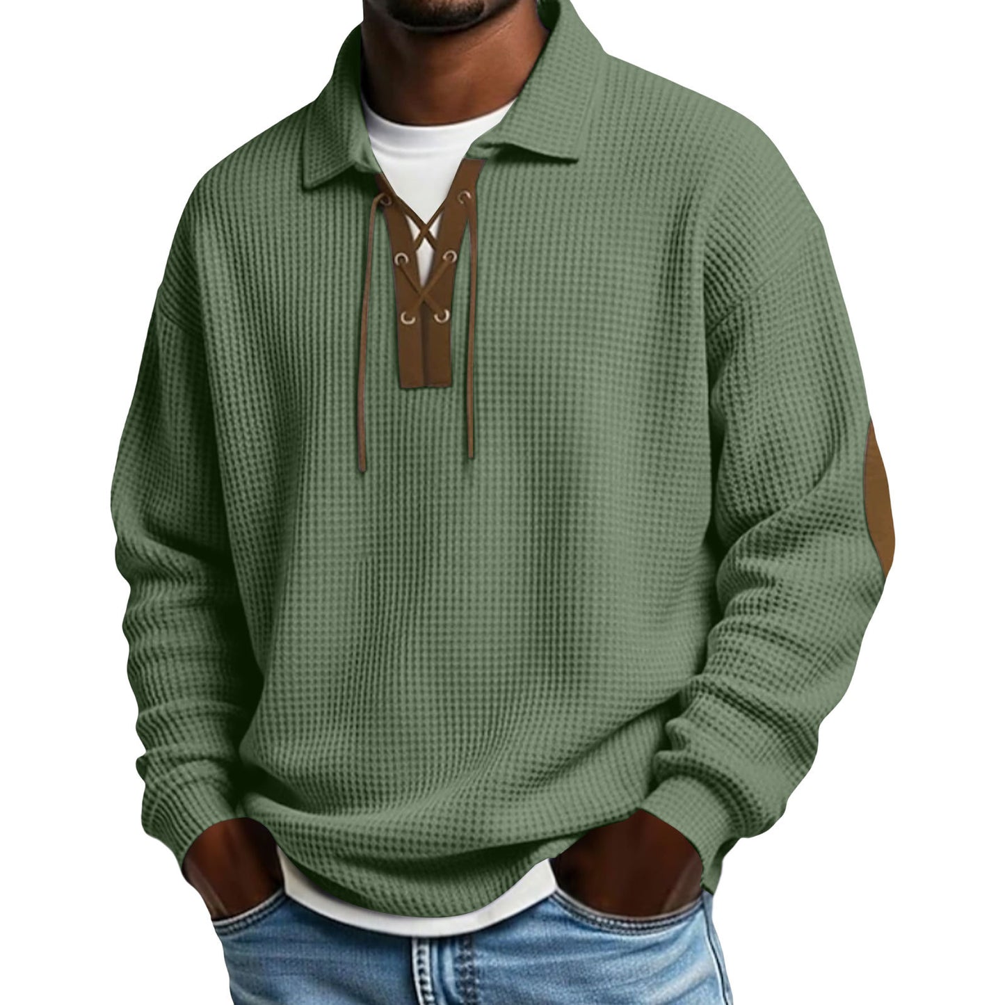 Mens Fashion Solid-Color Long-Sleeve Loose-Fit Sweatshirt