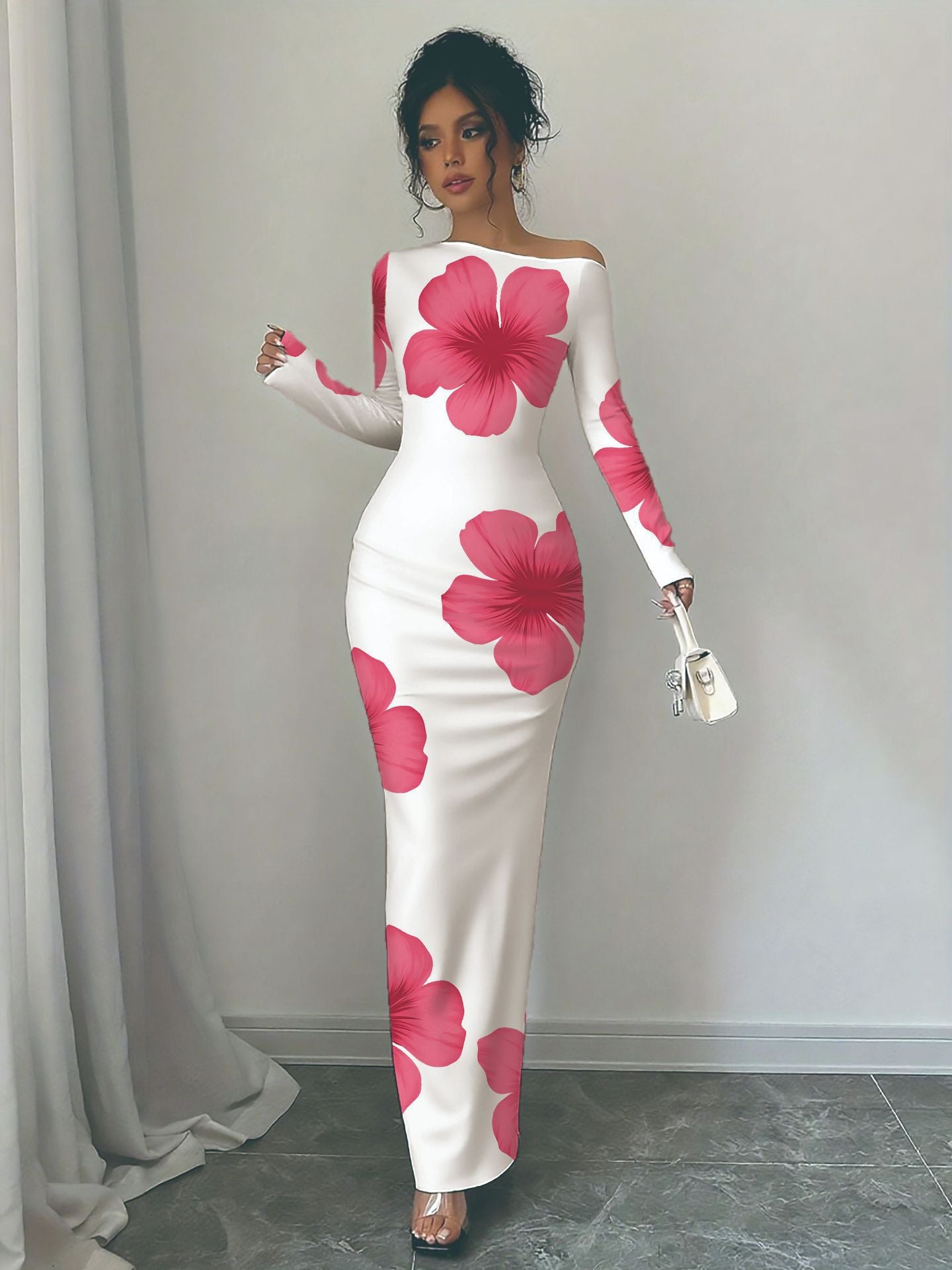 Women's Off Shoulder Printed Cross Body Sheath Dress