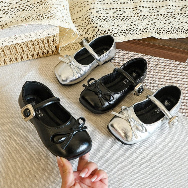 Girls' Leather Shoes, Shallow Mouth Princess Shoes, Korean Version, Girls' Fashionable, Versatile, Casual Single Shoes