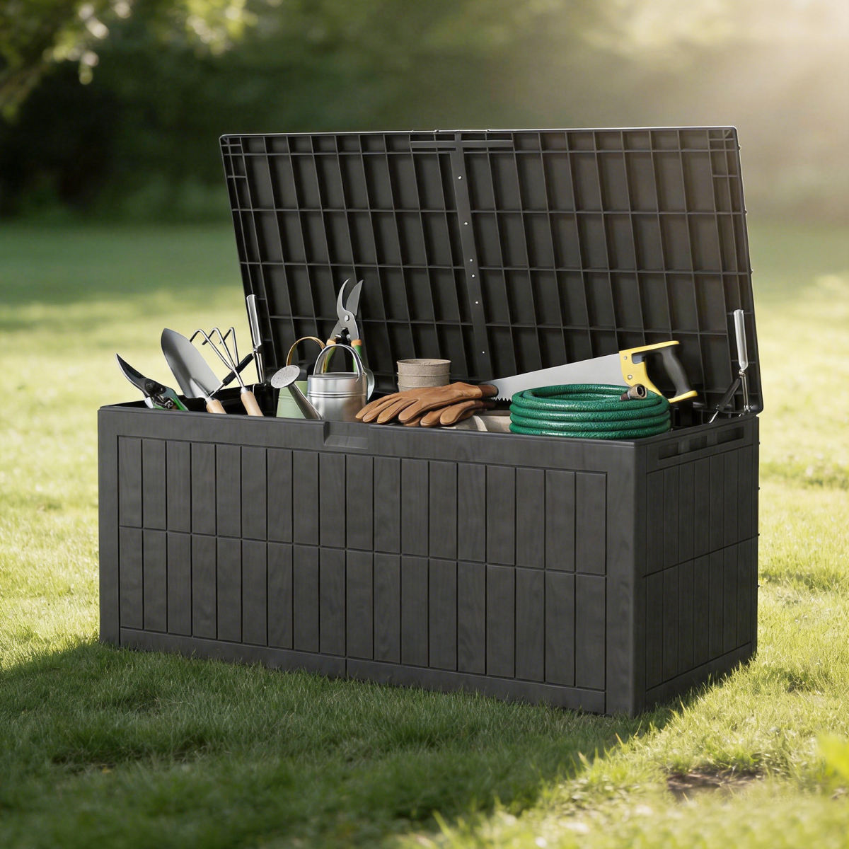 220 Gallons Outdoor Storage Box Large Capacity Water Proof Lockable Resin Deck Box For Tools Pool Accessories Sports Equipment Black