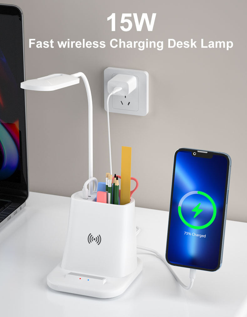 Wireless Charging Lamp Multi-function Pen Holder Storage Box