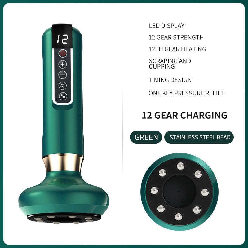 12 Levels Electric Cupping Massager Vacuum Suction GuaSha Anti Cellulite Beauty  Green
