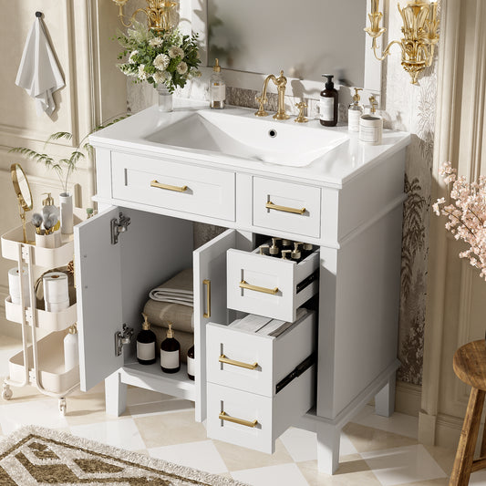 30  Bathroom Vanity With Ceramic Sink, Modern Storage Cabinet With Soft-Close Doors, Deep Drawer & Standard Drawer, Stylish Bath Vanity For Small Bathrooms Old SKU N729P276610K