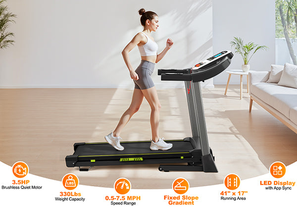 3.5  Portable Foldable Treadmill With Handles  Slope Home Walking Running Treadmill 0.5-7.5 MPH 330 Lb Weight Capacity