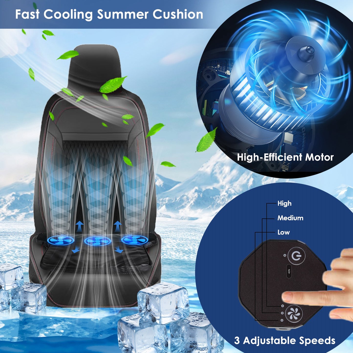 Summer Water Cooling System Seat Cushion With Fans 3 Speeds 78 Fehrenheit Constant Temperature USB Plug Portable Auto On-Off Ventilated Seat Cushion For Home Office Car