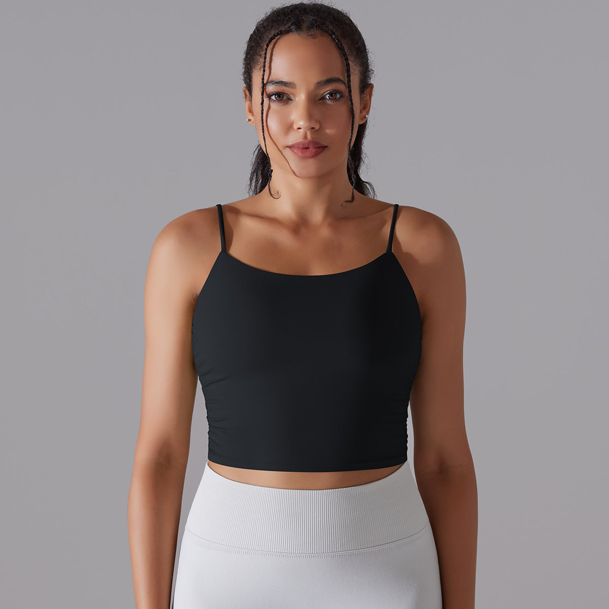 New Solid Color Pleating Beauty Back Spaghetti Strap Sports Underwear Running Workout Vest Sling