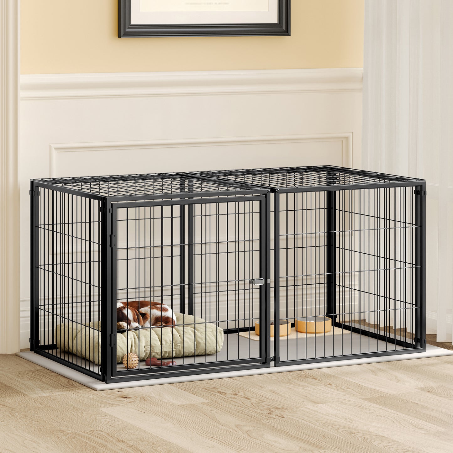 Large Dog Cage 48  Dog Kennel For Medium Dogs Puppy Dog Playpen With Top, Pet Cage, Indoor, Black.48 L X 26.3 W X 23.8 H.