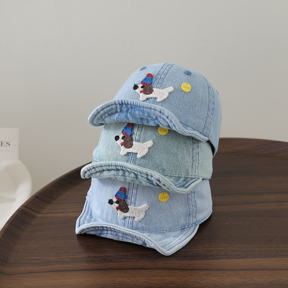 Korean-style Fashionable Cartoon Embroidered Puppy Soft-brimmed Hat, Lightweight And Breathable Children's Hat