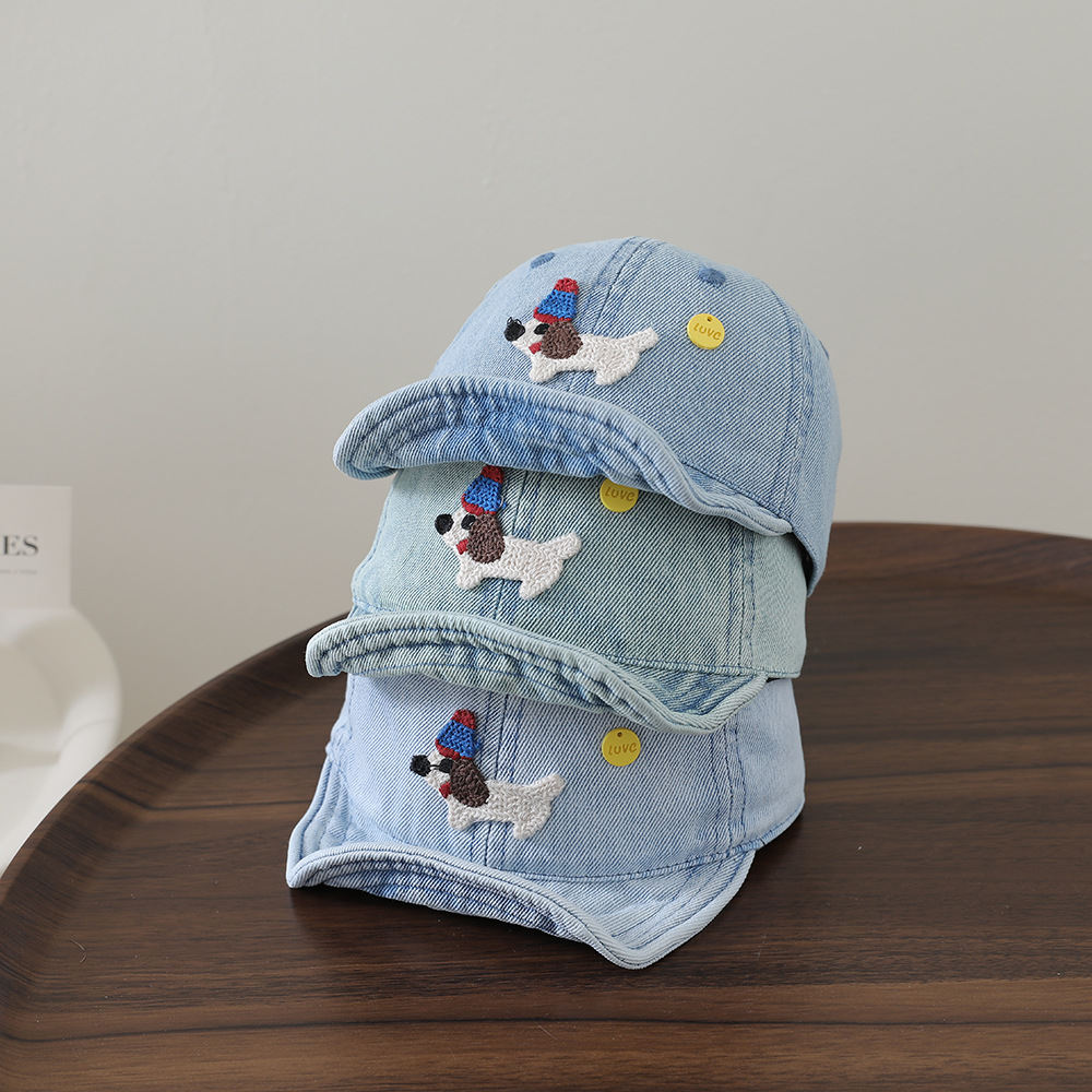 Korean-style Fashionable Cartoon Embroidered Puppy Soft-brimmed Hat, Lightweight And Breathable Children's Hat