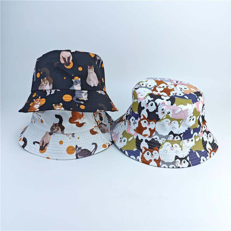 Cute Cat Printed Bucket Hat Versatile Sun Protective Hat For Outdoor Adventures