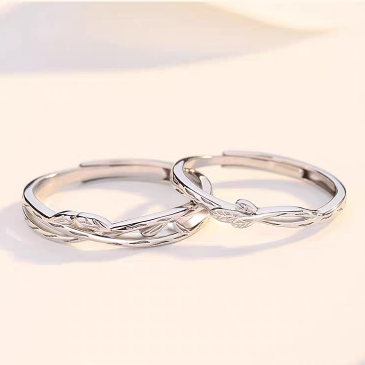 1 Pair 999 Sterling Silver Entwined Branch Couple Rings, Romantic Adjustable Promise Rings, Ideal Valentine's Day Gift For Lovers