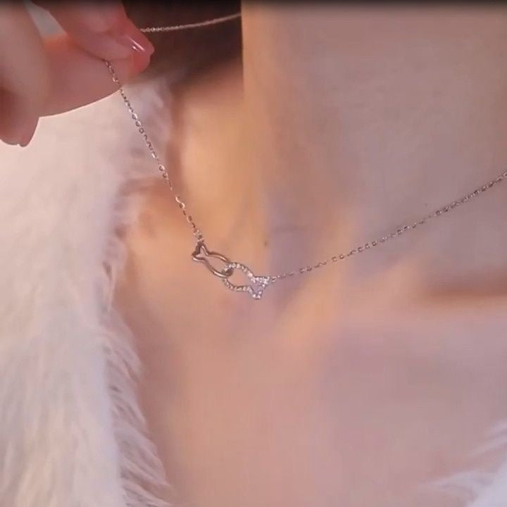 1pcs 999 Sterling Silver Hollow & Paved Fish Necklace, Elegant Trendy Style, Ideal For Birthday & Holiday Gifts