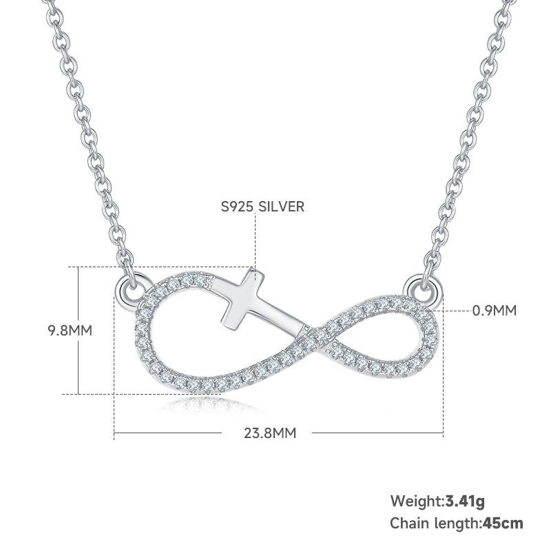 3.4g S925 Sterling Silver Moissanite Infinity Cross Necklace 45cm  41 Stone Pendant With GRA, Platinum Plated Christian Jewelry Gift Box Set For Women