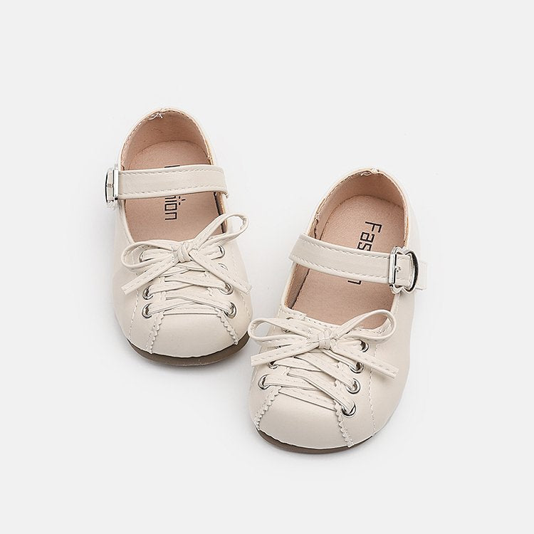 Children's Shoes Korean Version Girls' Soft Soled Bow Princess Single Shoes Mid Size Girls' Leather Shoes Trend